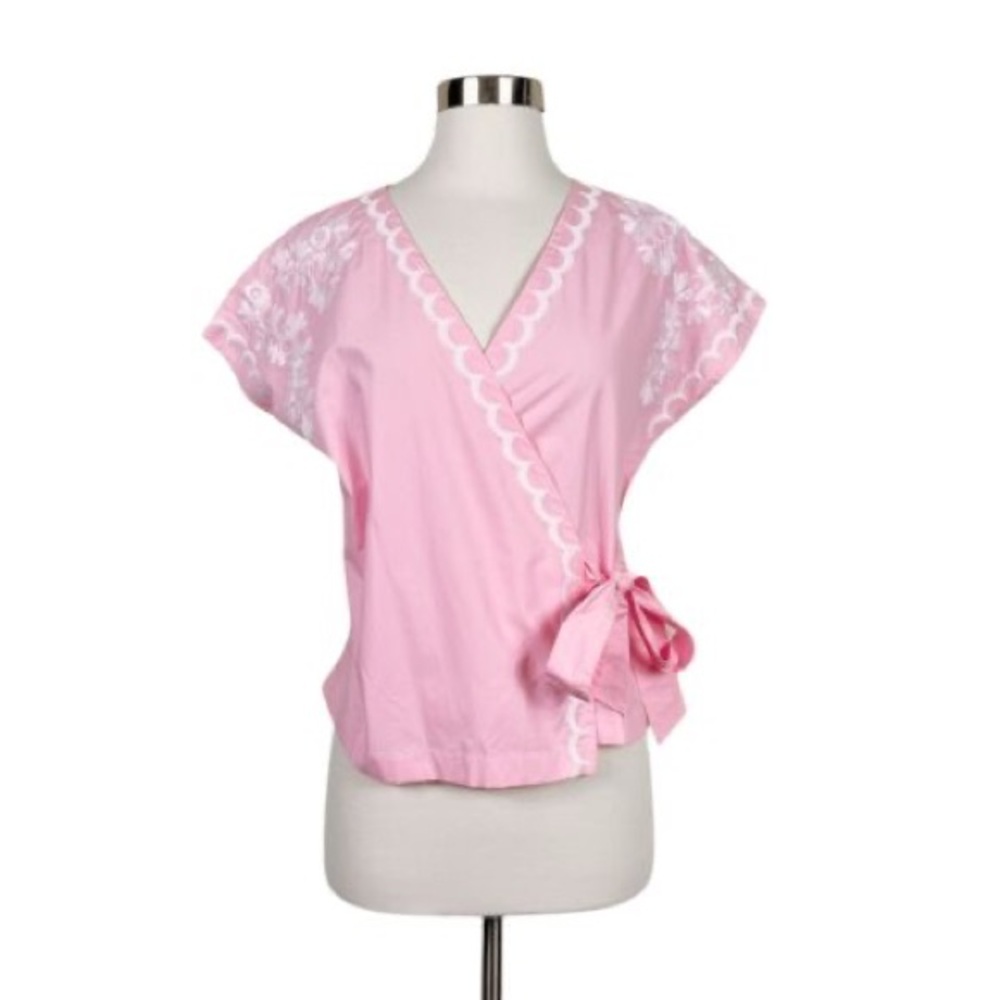 Madewell Pink Wrap Blouse with Tie Front - Picture 5 of 9
